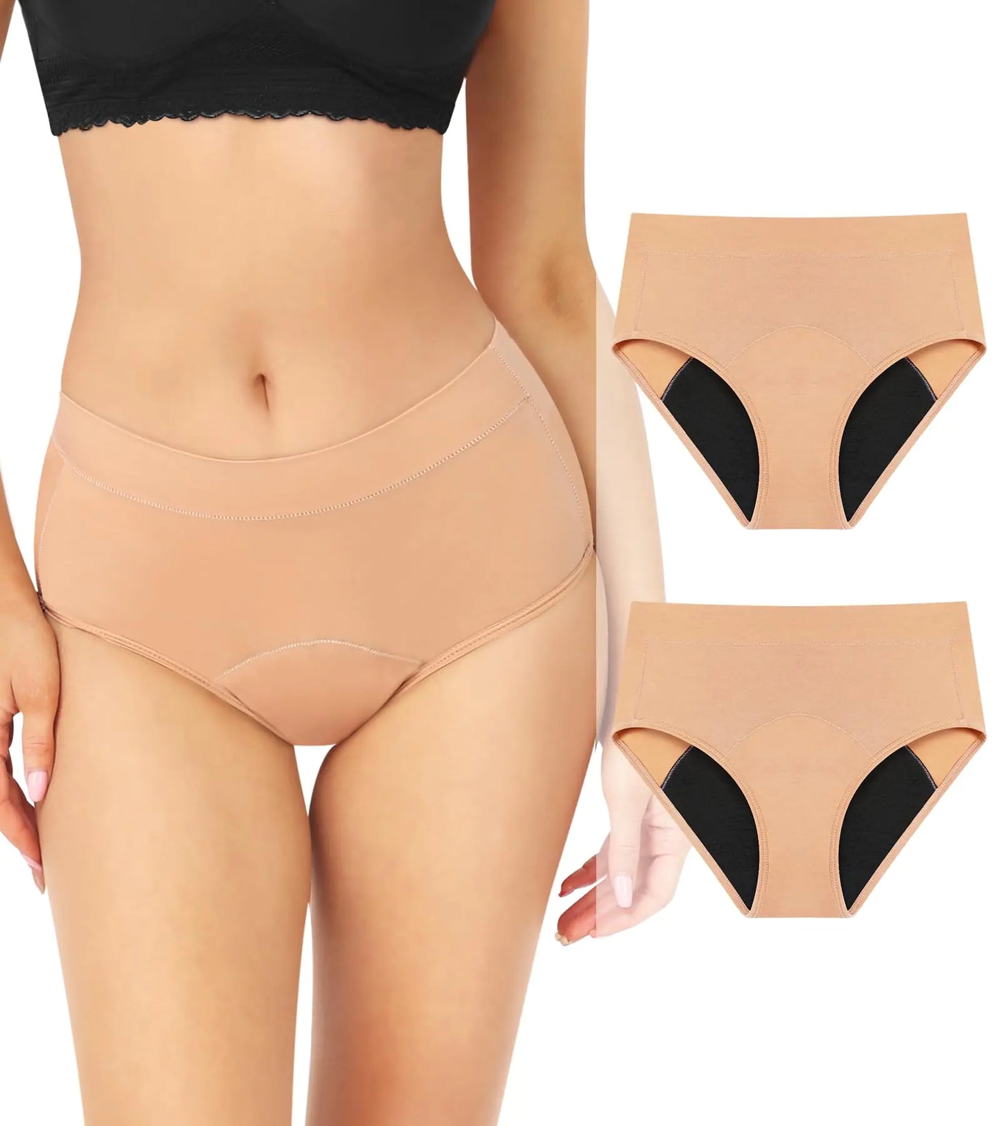 Period Underwear for Women Leak-proof Underwear for Women Period Panties Heavy Flow High Waisted Menstrual Underwear Bladder Control PostPartum Feminine Care - 2 Pack