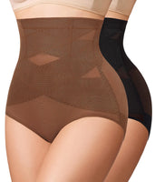 2 Pack Shapewear Tummy Control Underwear for Women High Waisted Body Shaper Girdle Panty Black/Brown