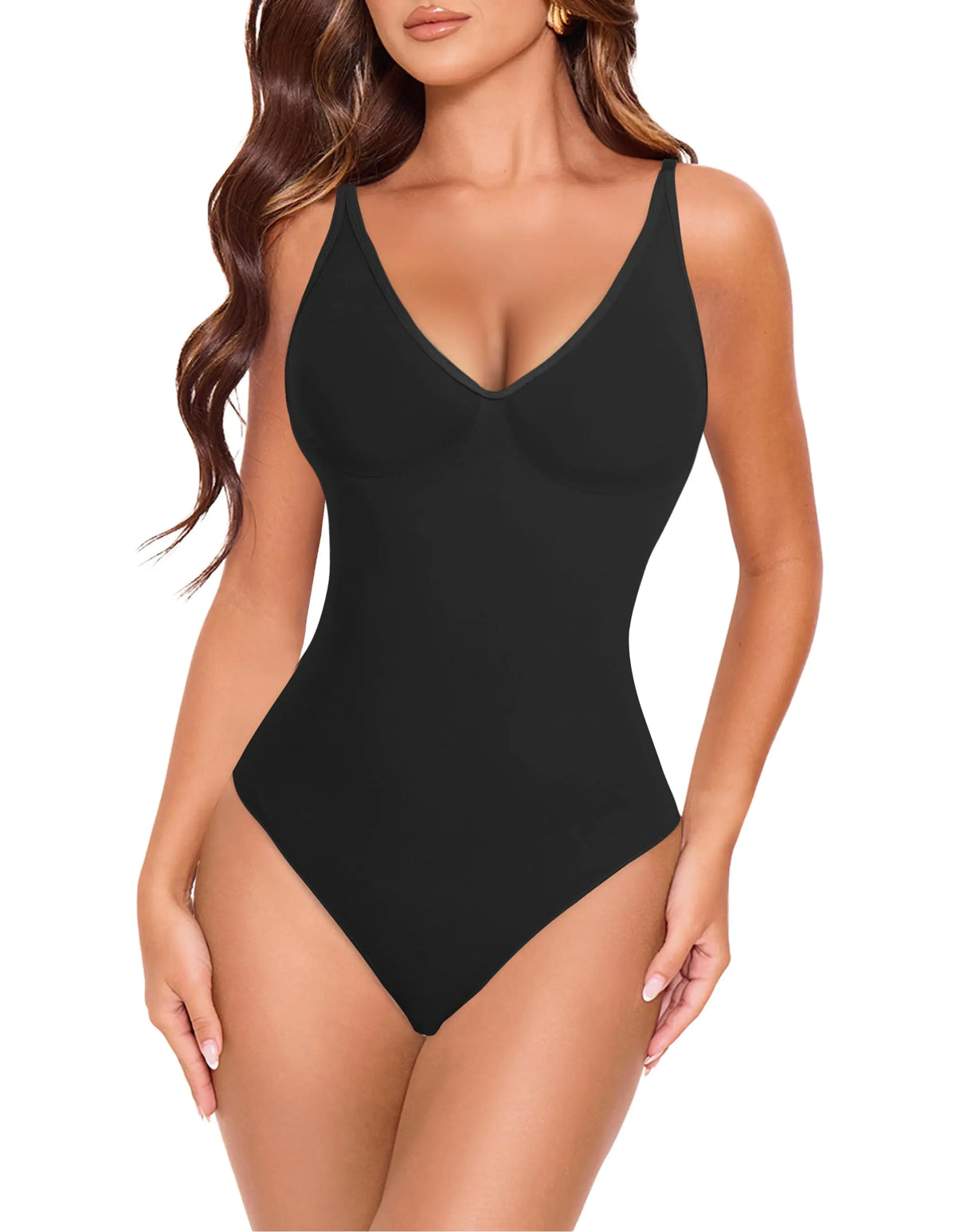 V Neck Shapewear Bodysuit Tummy Control Seamless Butt Lifting Body Shaper for Women(BlackXX-Large)